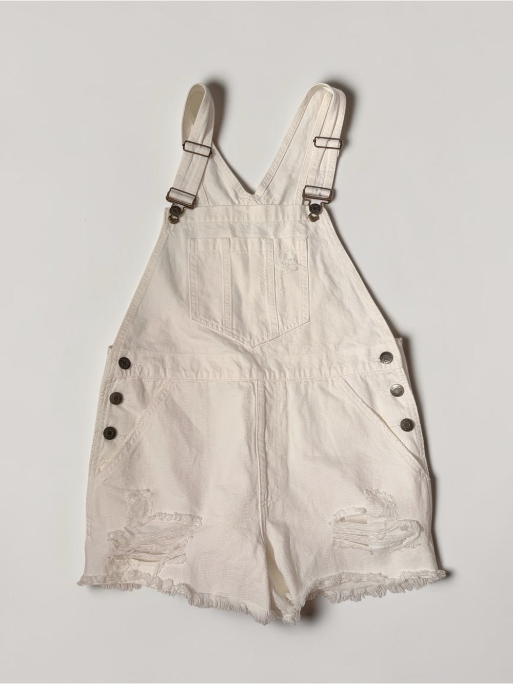 Show Me Your MuMu Cream Denim Short Overalls Coastal Cowgirl Festival Shorts Med - Picture 2 of 9